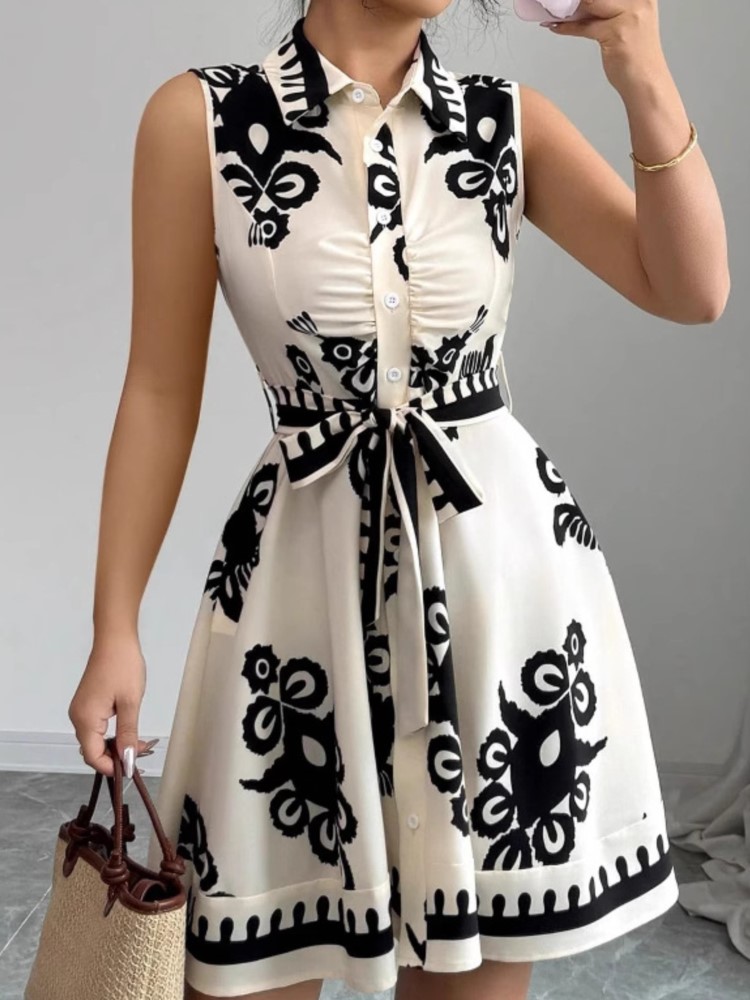 French Vintage Floral Midi Dress - ฤดูร้อนใหม่แฟชั่นชุดลําลองสําหรับผู้หญิง Elegant Solid Turn-Down COLLAR Lace