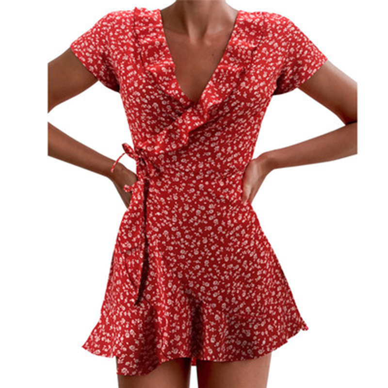 French Vintage Floral Midi Dress - ชุดเดรสทรงเอไลน์สำหรับผู้หญิงสำหรับฤดูร้อนชุดเดรสสั้นคอวีแต่งระบายลายดอกไม้แสนหวานหรูหราสำหรับชุดมินิเดรสลายดอกไม้เก๋ๆ