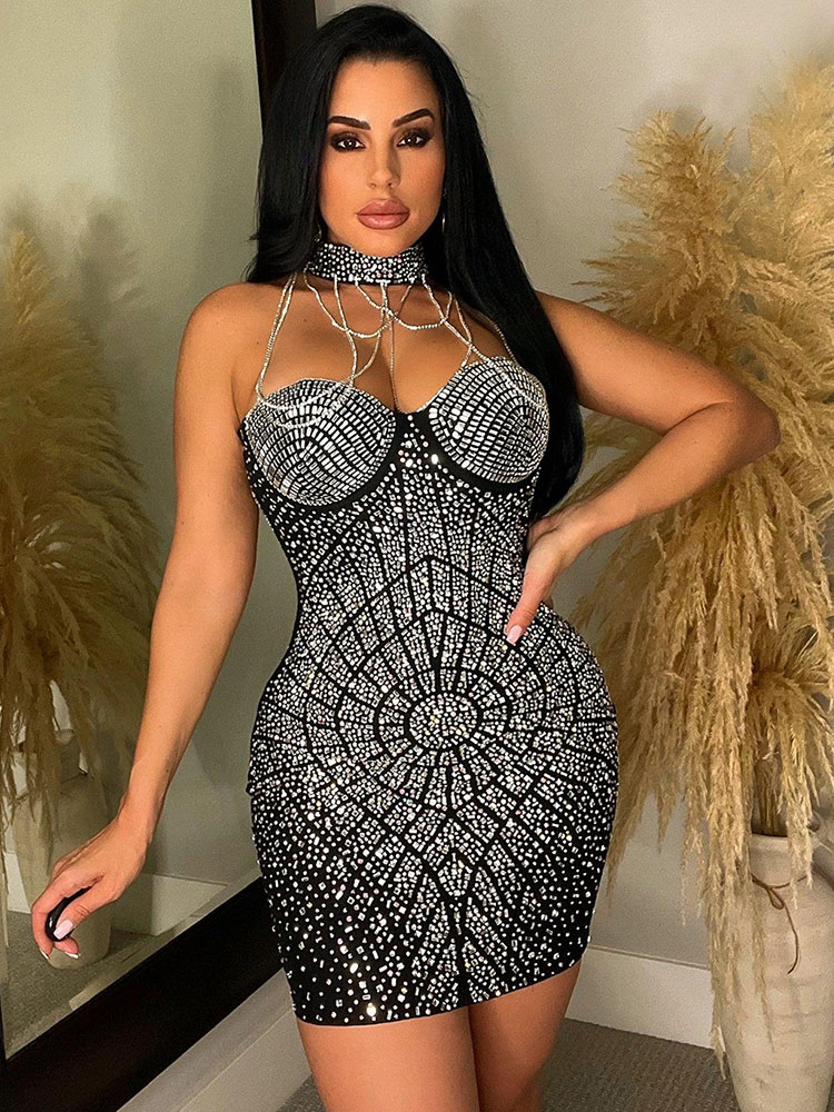 Sparkly Rhinestone Club Party Dress - Doyerl Sparkly Rhinestones เพชรชุดวันเกิดผู้หญิง Luxury Night