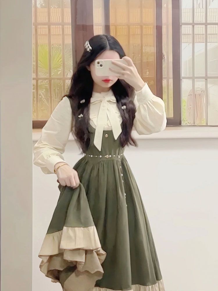 Korean Style A Line Shirt Dress - 2025 ใหม่ญี่ปุ่นเกาหลี Kawaii Preppy Lolita ออกแบบชุด
