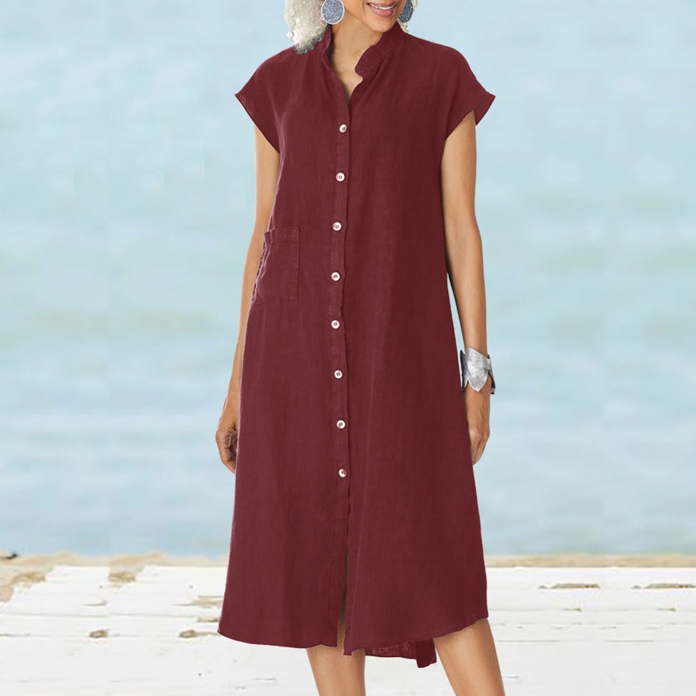 2026 ชุดเดรสเสื้อเชิ้ตสีดำลำลอ - Casual Loose Linen Shirt Dress บทวิจารณ์และราคา