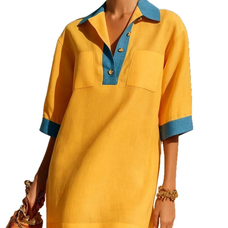 ชุดเดรสโปโลผู้หญิงสำหรับฤดูร้อ - Casual Loose Linen Shirt Dress บทวิจารณ์และราคา