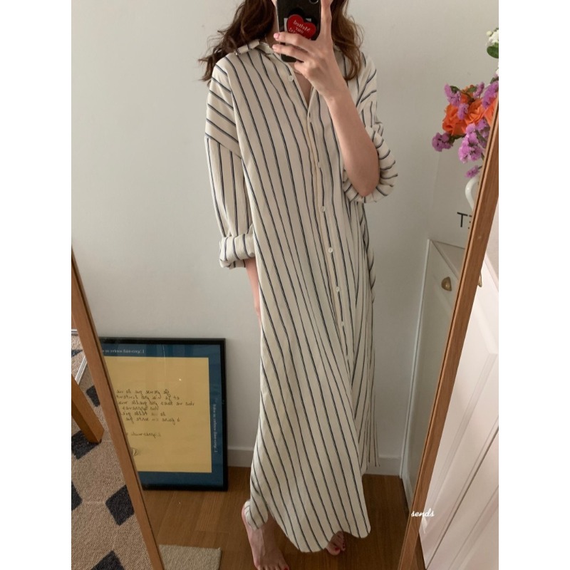 เดรสสไตล์เกาหลีแบบมินิมอล คอปก - Korean Style A Line Shirt Dress บทวิจารณ์และราคา