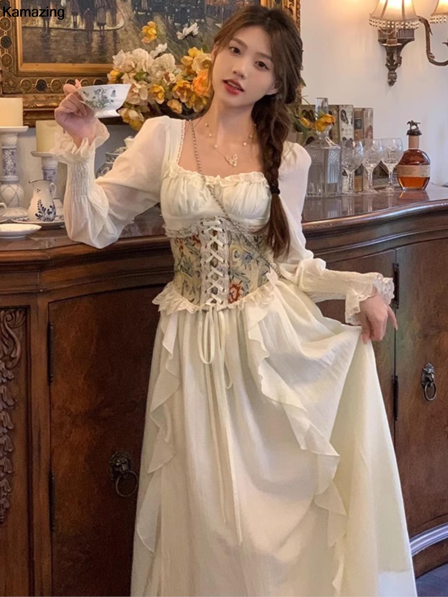 ชุดเดรสคอร์เซ็ตสไตล์วินเทจของผ - French Vintage Floral Midi Dress บทวิจารณ์และราคา