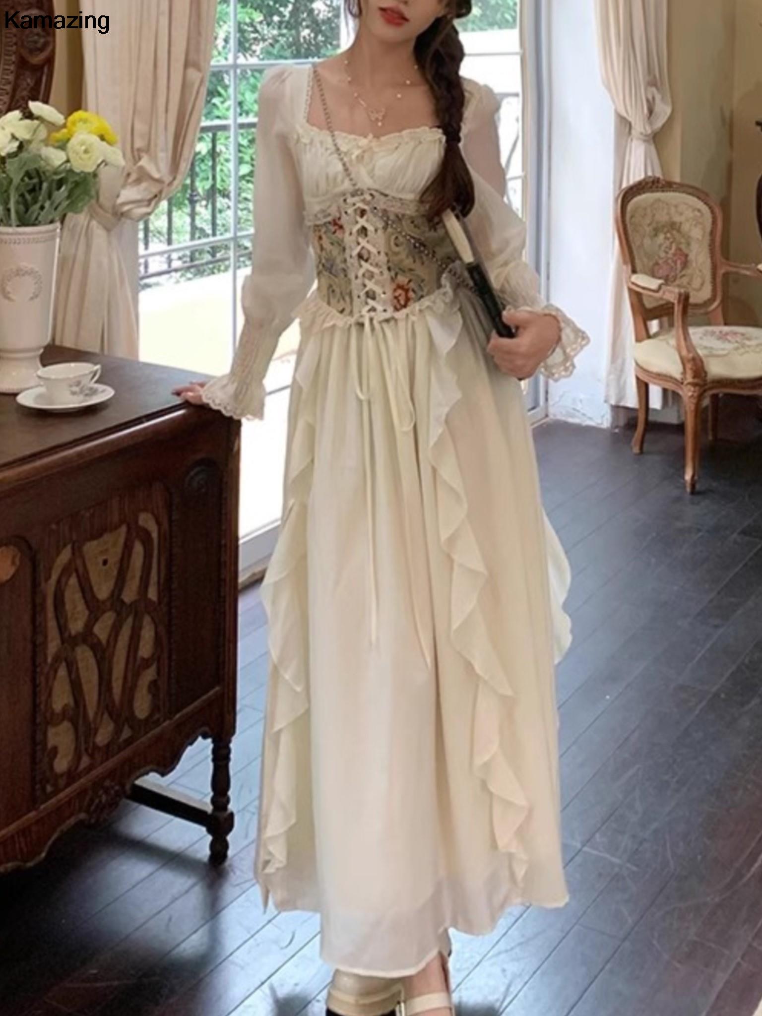 ชุดเดรสคอร์เซ็ตสไตล์วินเทจของผ - French Vintage Floral Midi Dress บทวิจารณ์และราคา