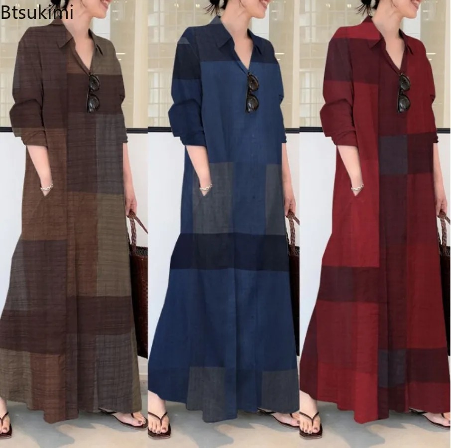 เดรสเชิ้ตแฟชั่นใหม่สำหรับผู้หญ - Casual Loose Linen Shirt Dress บทวิจารณ์และราคา