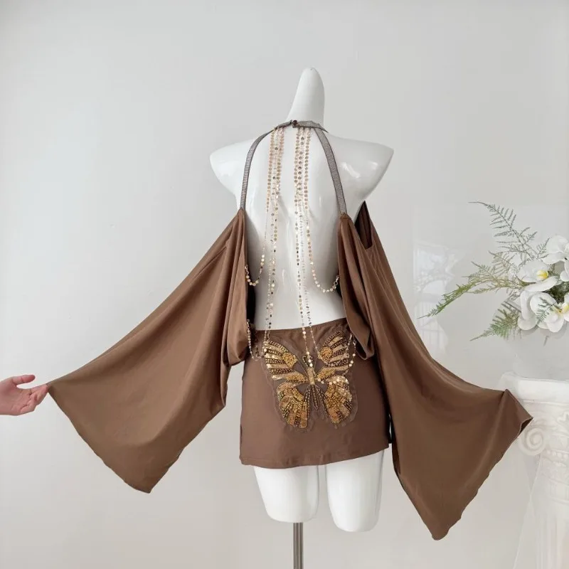ชุดเดรสสั้นรัดรูปสไตล์ยุโรปอเม - Y2K Backless Halter Mini Dress บทวิจารณ์และราคา