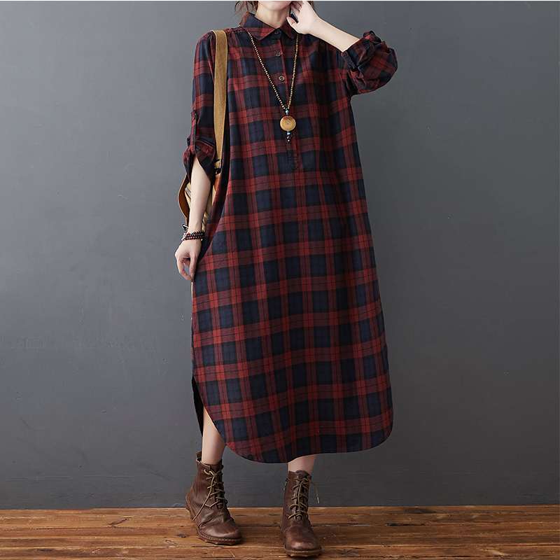 ชุดเดรสผ้าฝ้ายผ้าลินินสำหรับผู - Casual Loose Linen Shirt Dress บทวิจารณ์และราคา