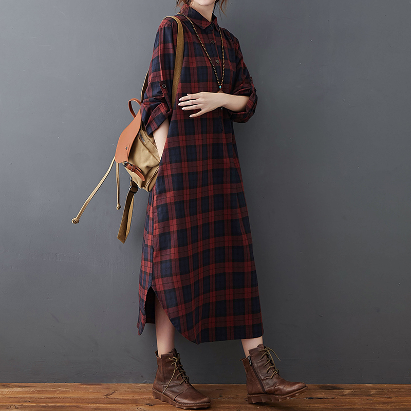 ชุดเดรสผ้าฝ้ายผ้าลินินสำหรับผู - Casual Loose Linen Shirt Dress บทวิจารณ์และราคา