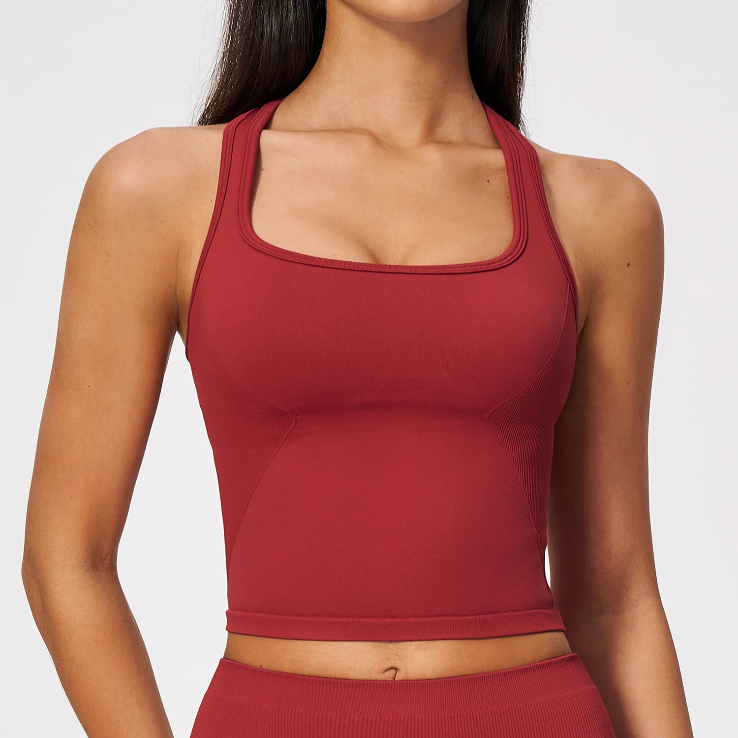 เสื้อชั้นในสปอร์ตบราโยคะไร้ตะเ - Seamless Ribbed Workout Tank Top บทวิจารณ์และราคา