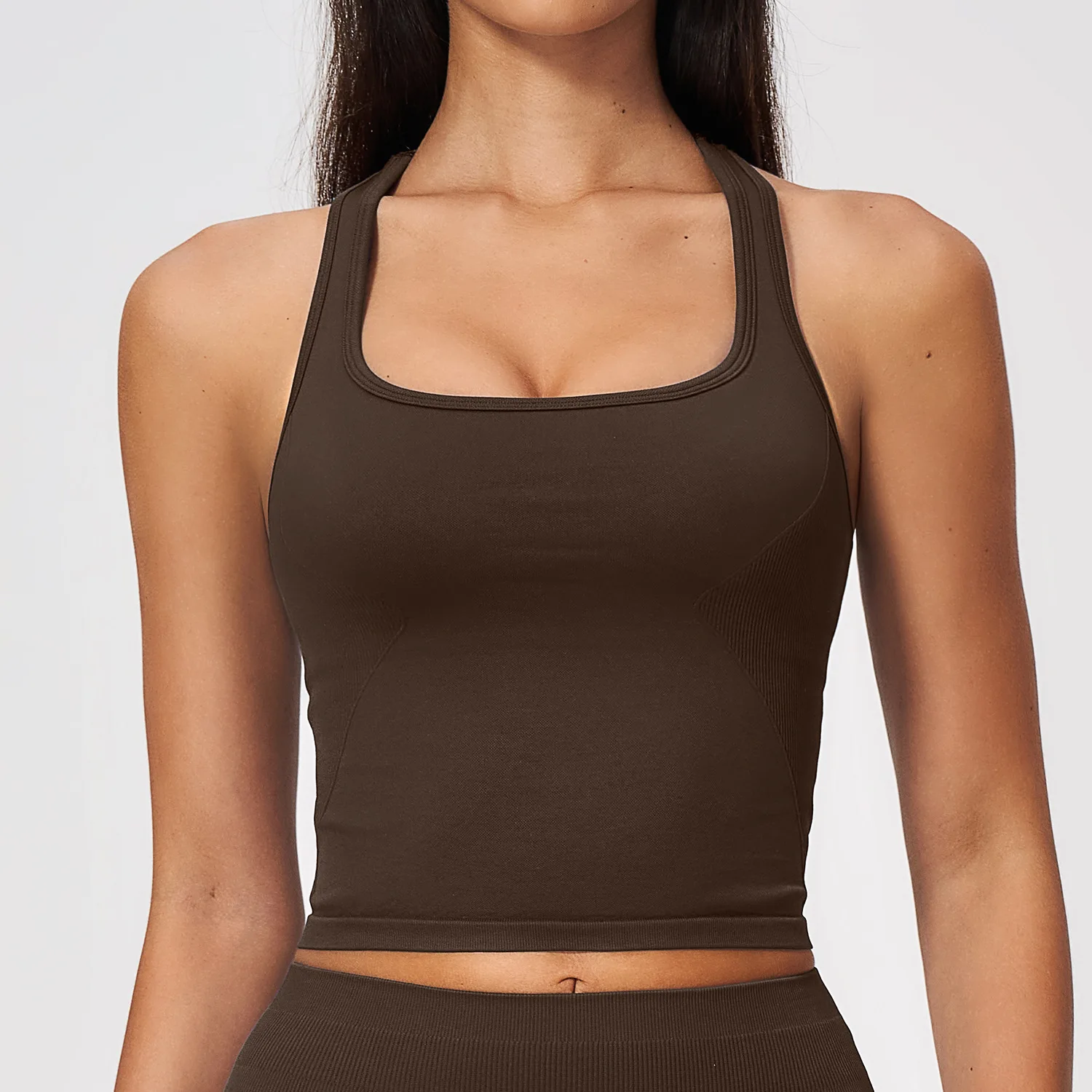 เสื้อชั้นในสปอร์ตบราโยคะไร้ตะเ - Seamless Ribbed Workout Tank Top บทวิจารณ์และราคา