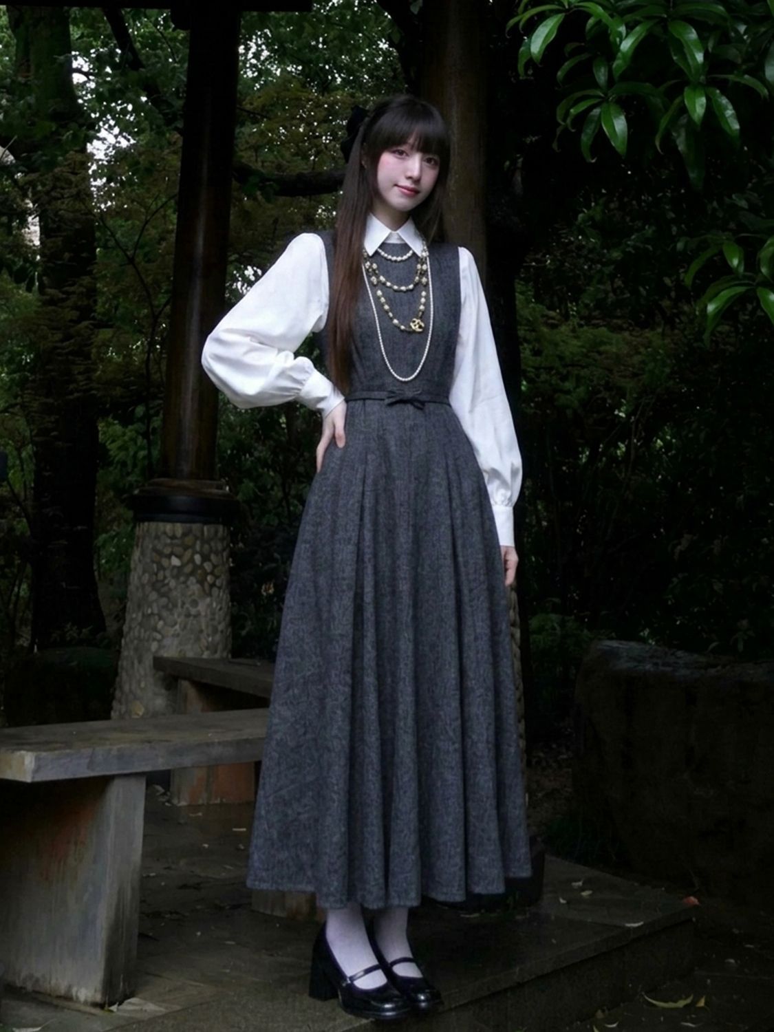 ชุดเดรส 2 ชิ้นสไตล์เฮปเบิร์นเก - Korean Style A Line Shirt Dress บทวิจารณ์และราคา