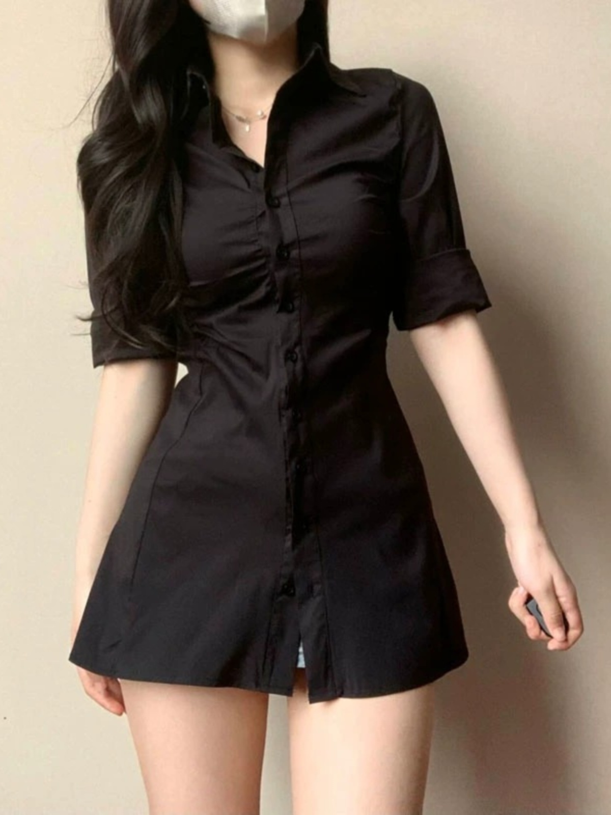 เดรสเชิ้ตพลีทเข้ารูปเอวสุดเซ็ก - Korean Style A Line Shirt Dress บทวิจารณ์และราคา