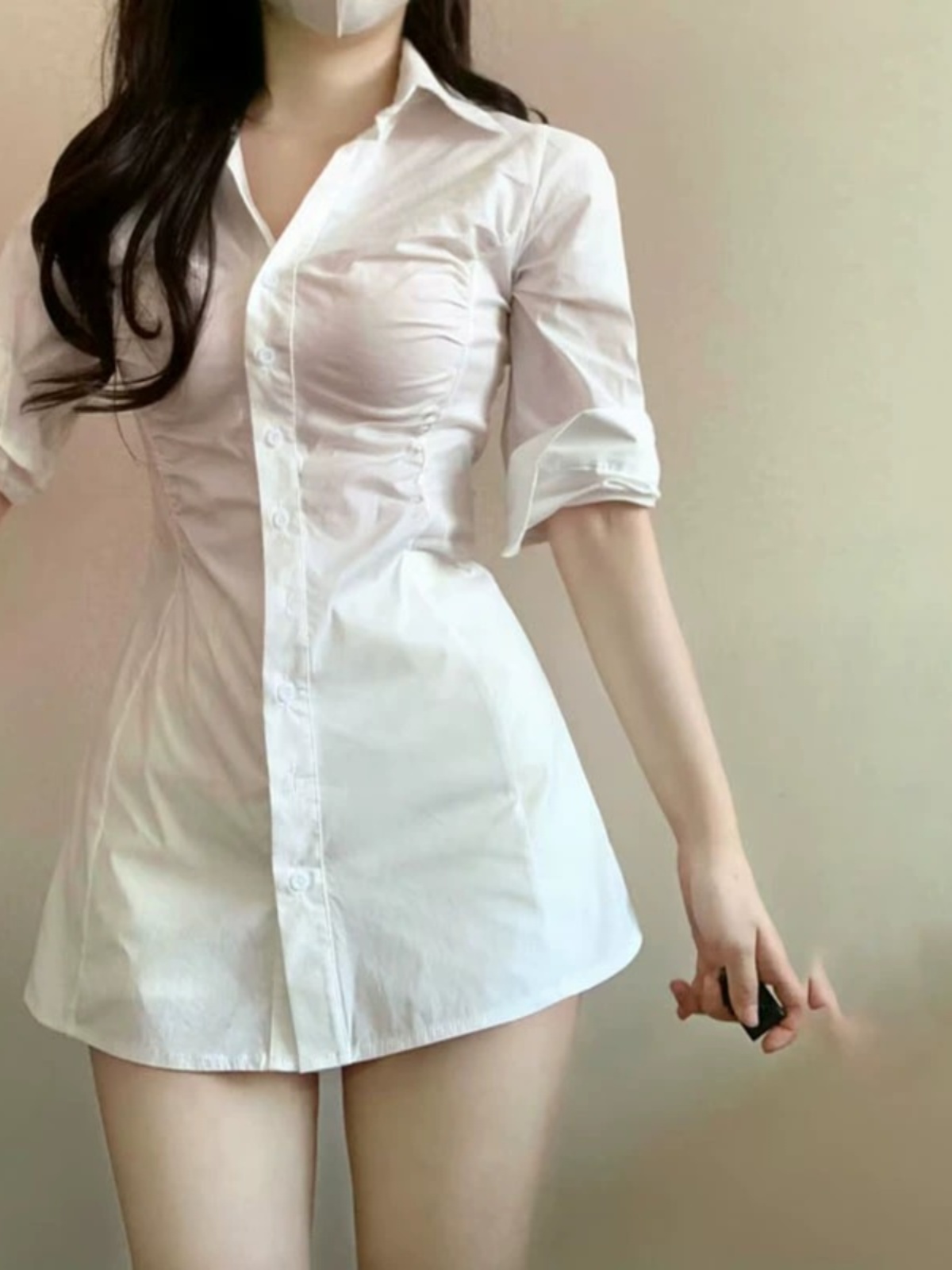 เดรสเชิ้ตพลีทเข้ารูปเอวสุดเซ็ก - Korean Style A Line Shirt Dress บทวิจารณ์และราคา