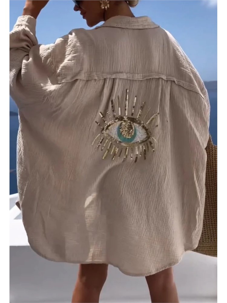 เดรสเสื้อเชิ้ตปักเลื่อมสำหรับผ - Casual Loose Linen Shirt Dress บทวิจารณ์และราคา