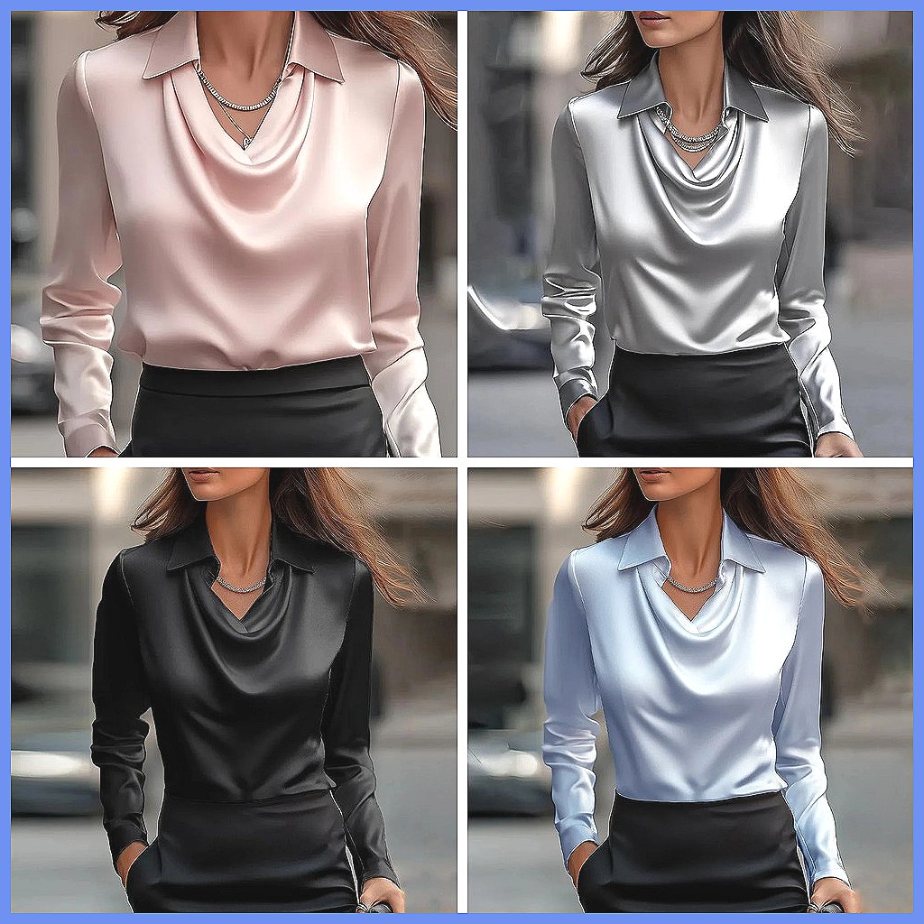 เสื้อซาตินวินเทจผู้หญิง แขนยาว - Blouses บทวิจารณ์และราคา