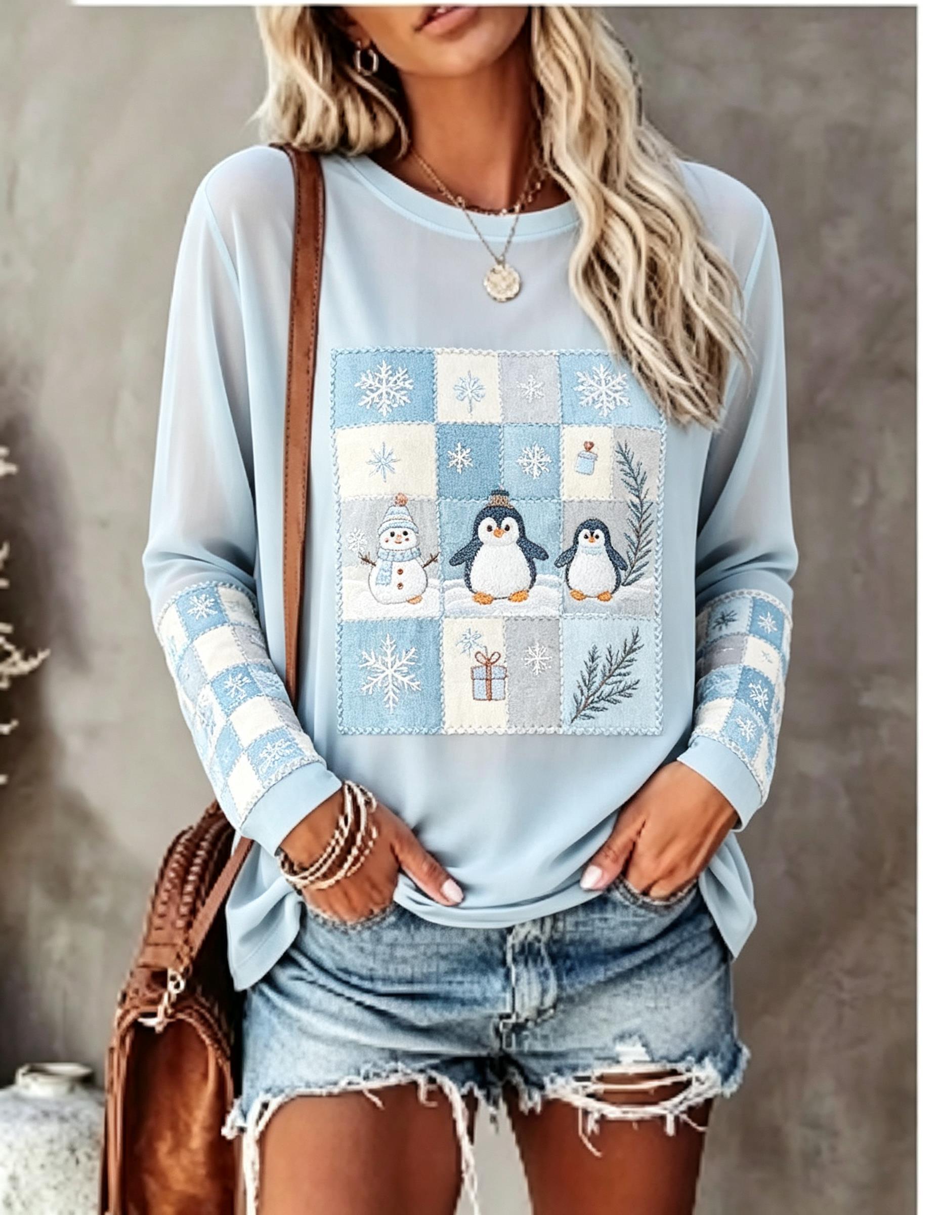 เสื้อยืดแขนยาวผู้หญิง ลายปักจิ - Blouses บทวิจารณ์และราคา