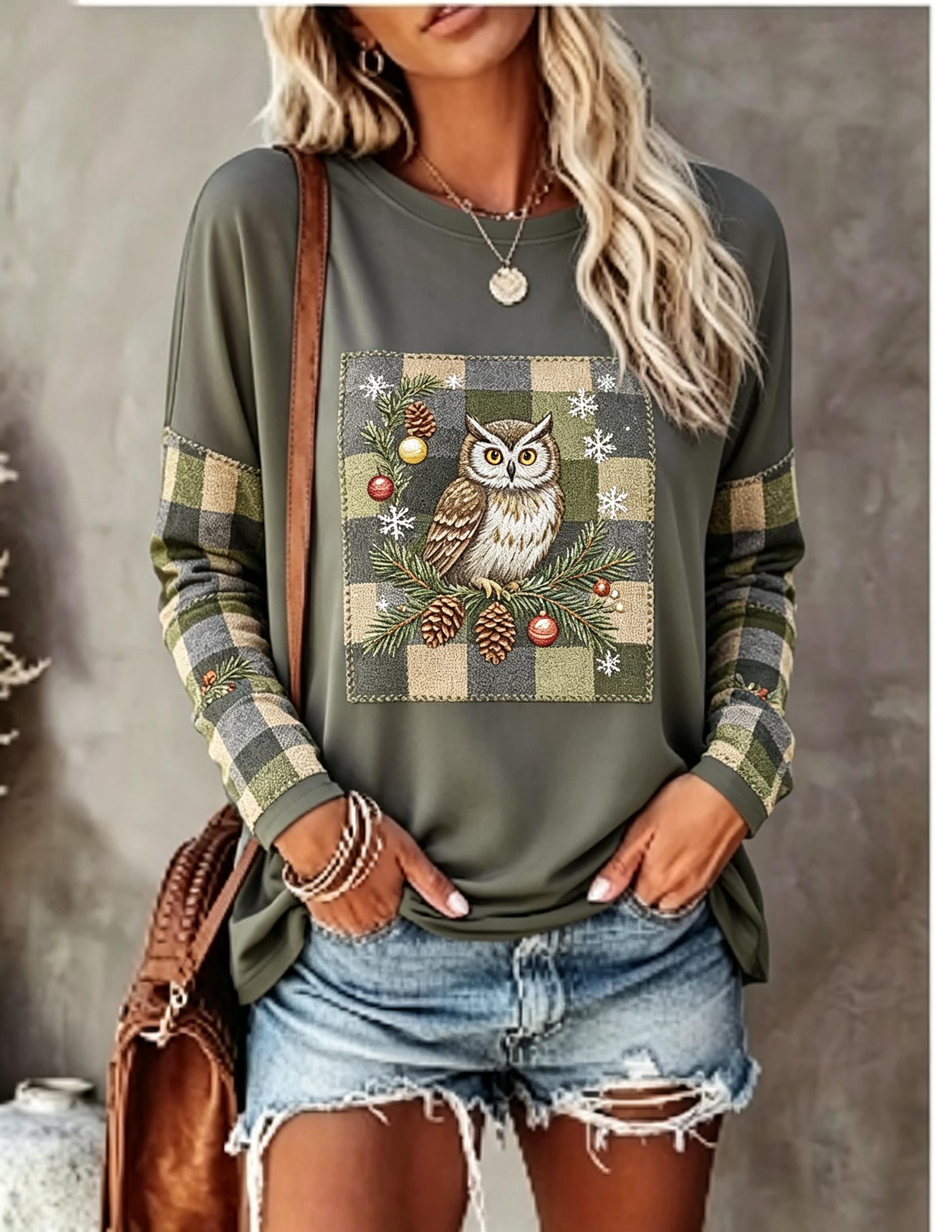 เสื้อยืดแขนยาวผู้หญิง ลายปักจิ - Blouses บทวิจารณ์และราคา