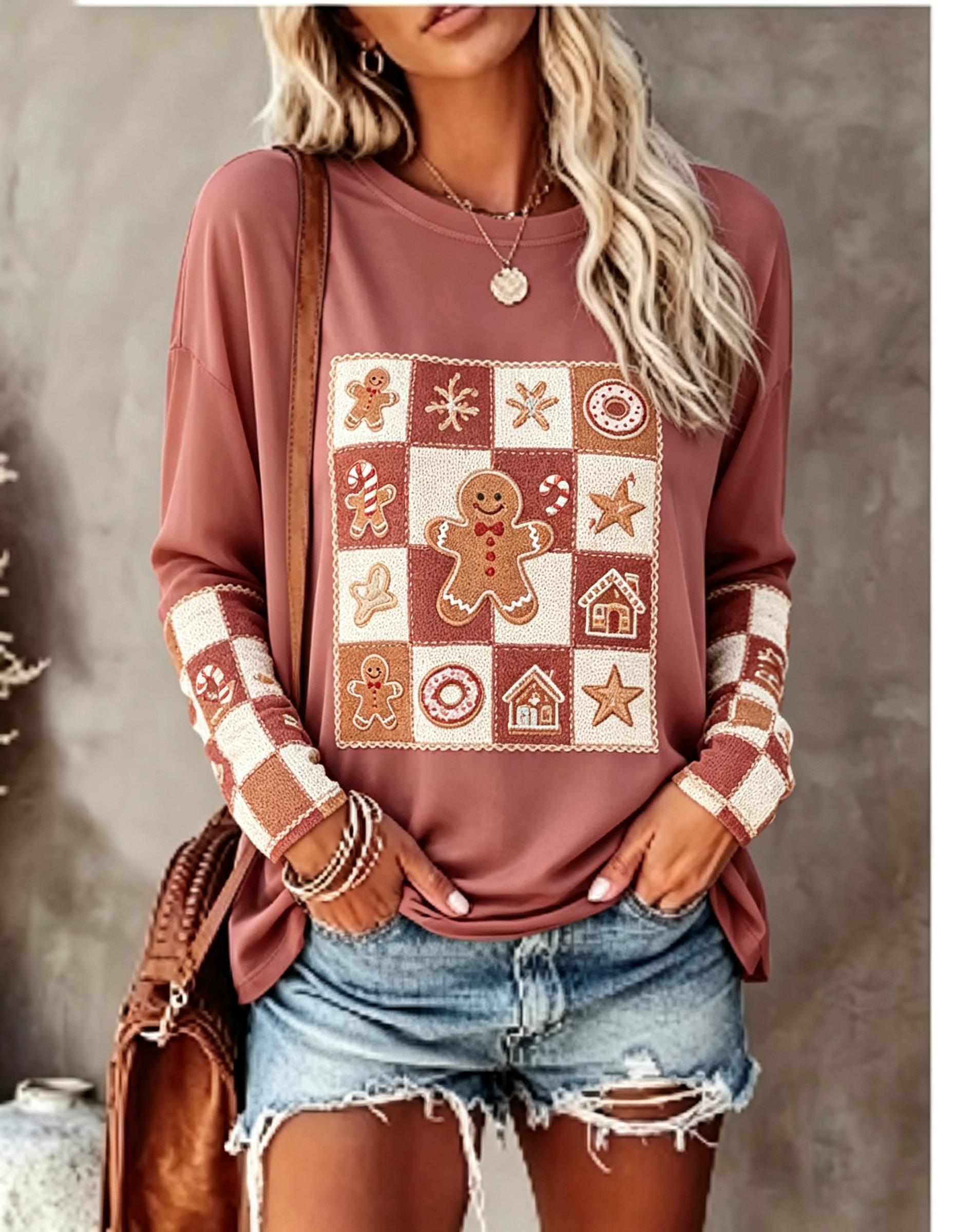 เสื้อยืดแขนยาวผู้หญิง ลายปักจิ - Blouses บทวิจารณ์และราคา