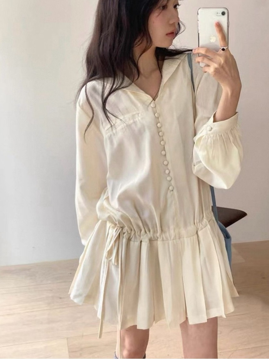 เดรสเชิ้ตแขนยาวทรงเข้ารูปสำหรั - Korean Style A Line Shirt Dress บทวิจารณ์และราคา