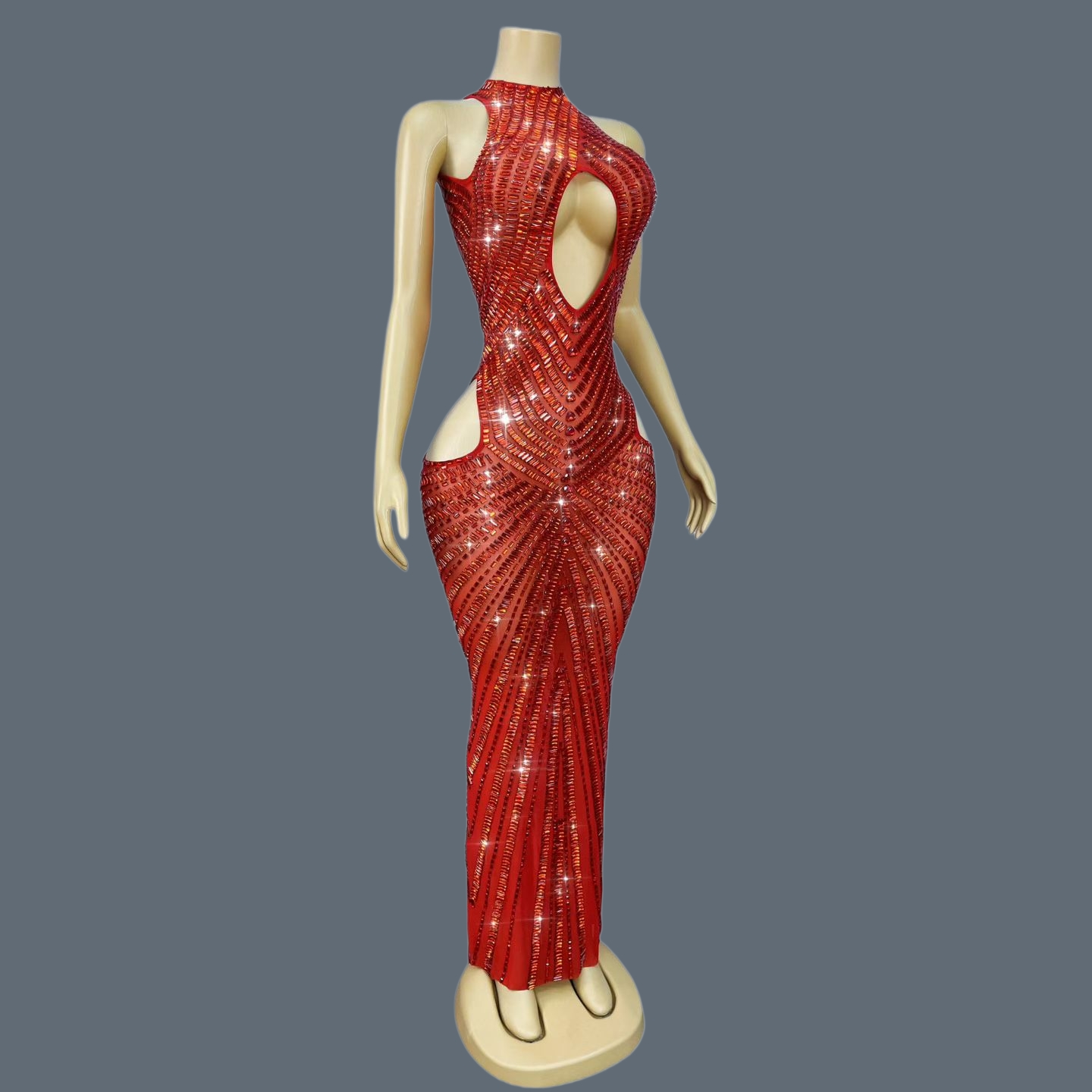 ชุดเดรสทรงเมอร์เมดสีแดงหรูหราป - Sparkly Rhinestone Club Party Dress บทวิจารณ์และราคา