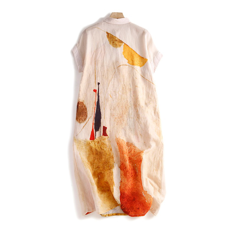 เดรสเชิ้ตผ้าฝ้ายลินินลำลองสำหร - Casual Loose Linen Shirt Dress บทวิจารณ์และราคา