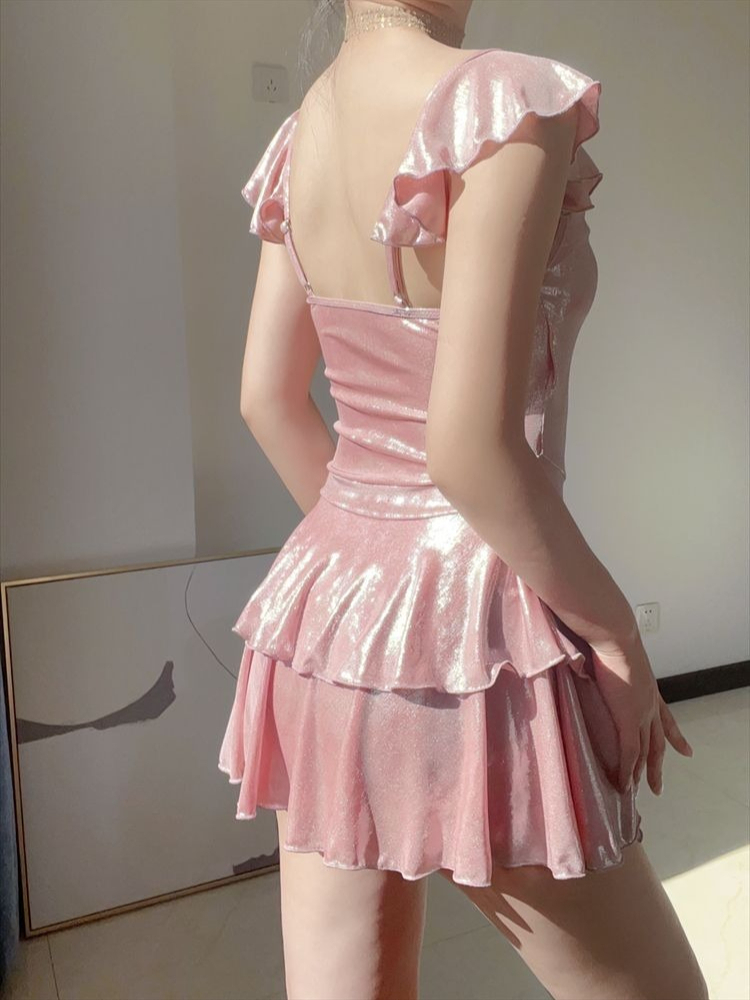 ชุดว่ายน้ำสีชมพูเงาสวยหรูสำหรั - Skirts บทวิจารณ์และราคา
