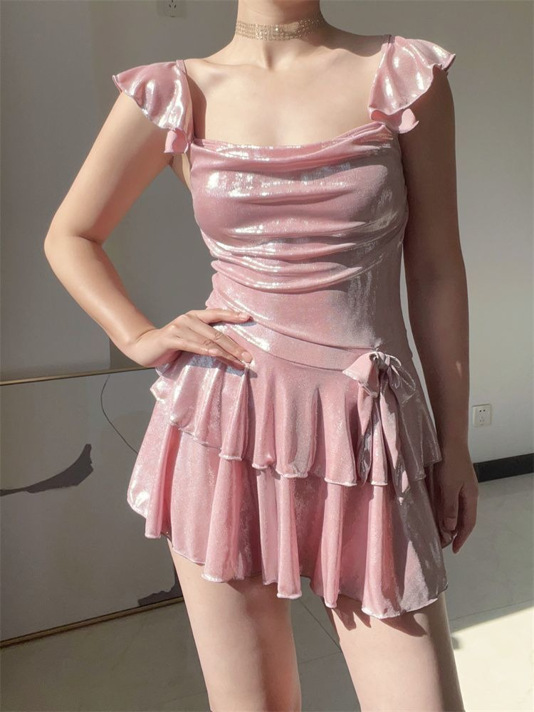 ชุดว่ายน้ำสีชมพูเงาสวยหรูสำหรั - Skirts บทวิจารณ์และราคา